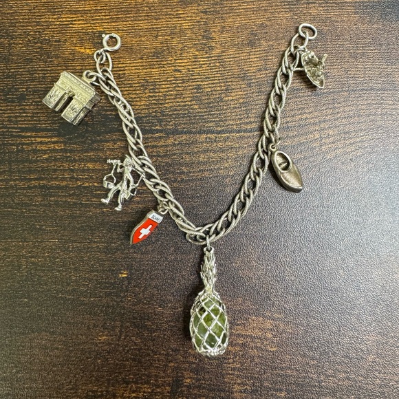 Vintage Jewelry - Vintage Sterling Charm Bracelet (Schweiz) 925 Cute Retro Unique 6.75”
